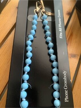 NIB Blue Beaded Crossbody phone Strap with Gold Hardware